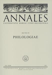 Okładka: Annales UMCS, sec. FF (Philologiae), vol. XXXIII