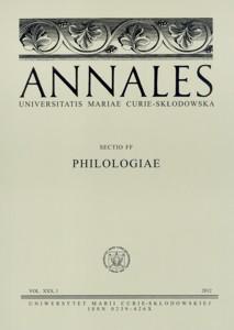 Okładka: Annales UMCS, sec. FF (Philologiae), vol. XXX, 1